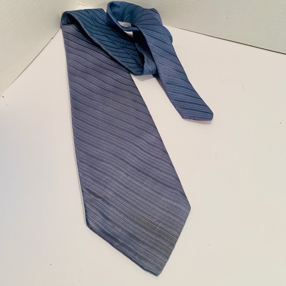 Made in Italy Silk Blue Striped Tie - 58.5” long